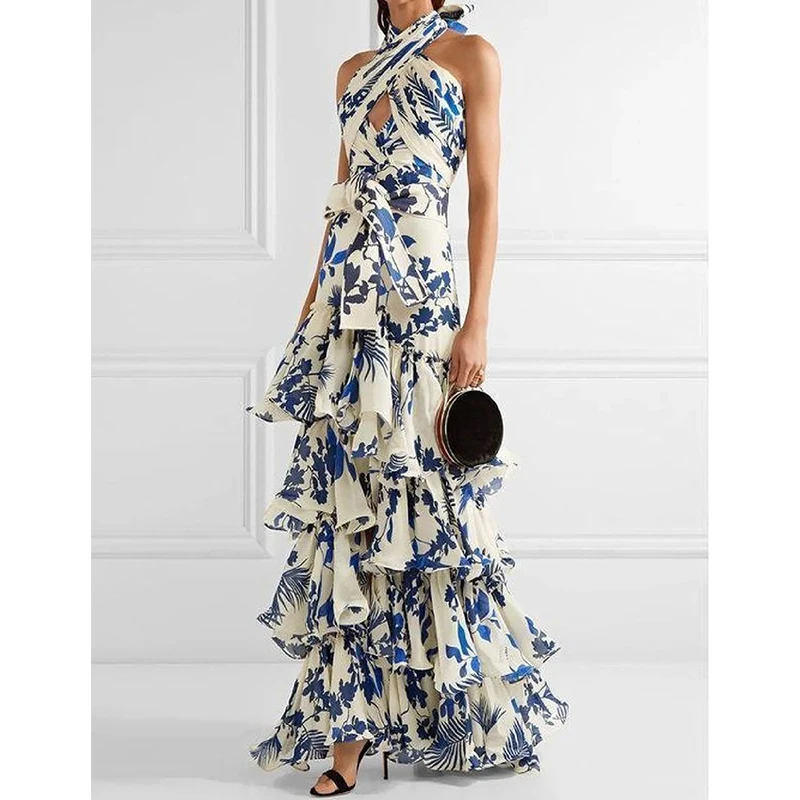 Print Women's Summer Long Dress Halter Sleeveless High Waist Beach Sundress Off Shoulder Hollow Out Tierred Maxi Dresses Female
Print Women's Summer Long Dress Halter Sleeveless High Waist Beach Sundress Off Shoulder Hollow Out Tierred Maxi Dresses Female