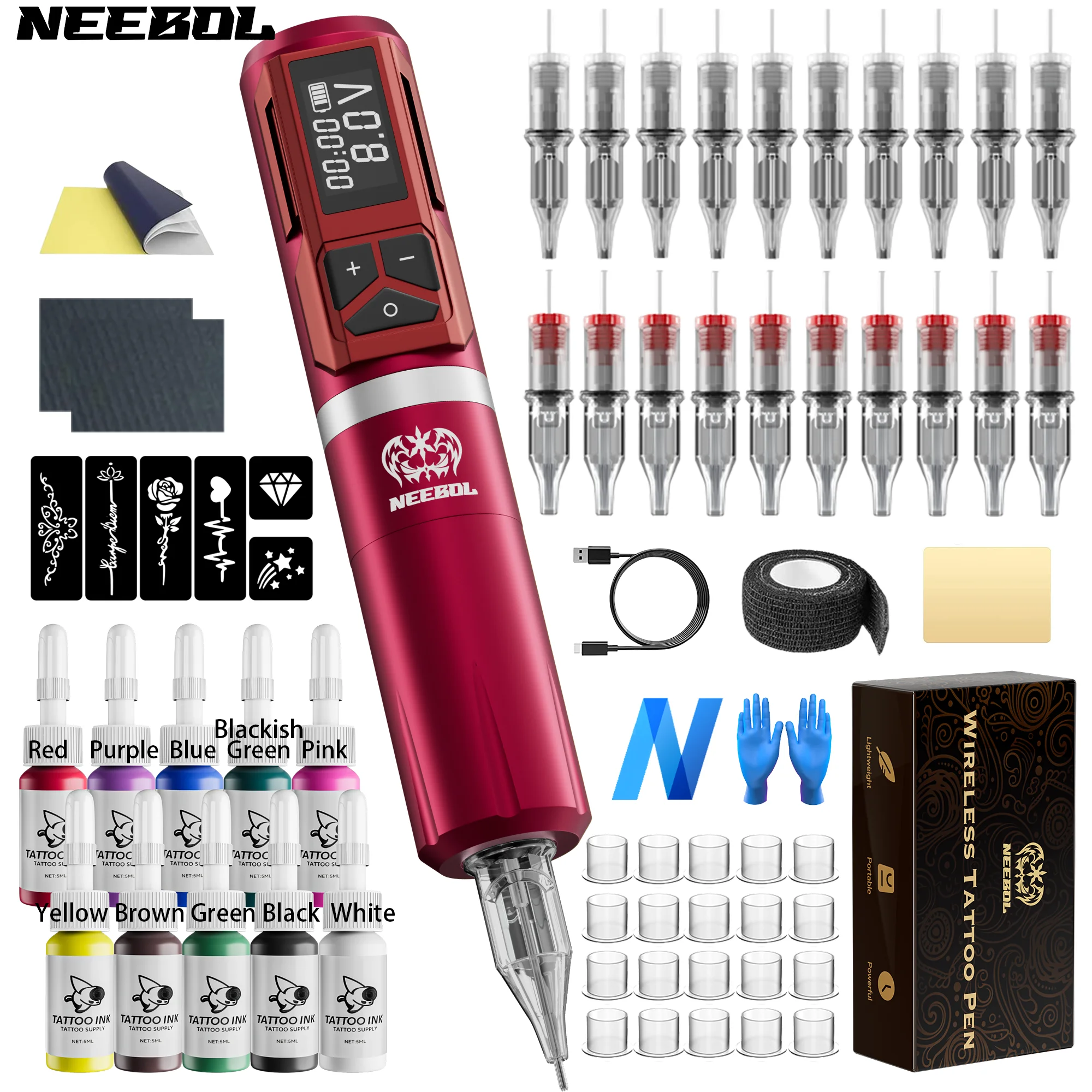 1set, Neebol Wireless Tattoo Pen Kit, Rechargeable Rotary Tattoo Gun, Cordless Tattoo Pen Equipment Supply,10 ink, 20 needles
1set, Neebol Wireless Tattoo Pen Kit, Rechargeable Rotary Tattoo Gun, Cordless Tattoo Pen Equipment Supply,10 ink, 20 needles