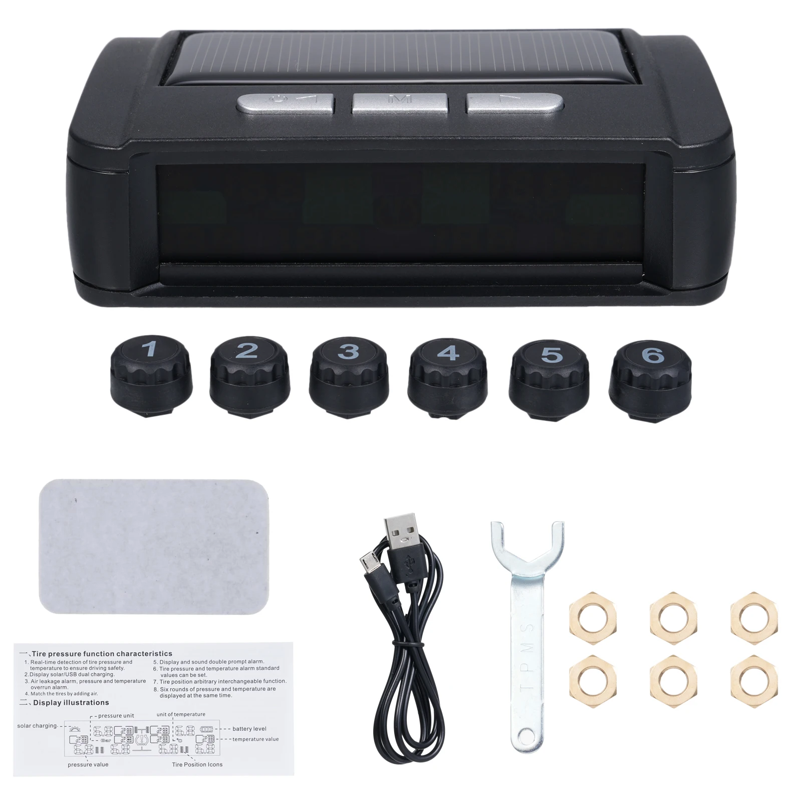 Tire Pressure Monitoring System, Wireless Solar Tire Pressure Monitor with 6 External Sensors Real-time Display Temperature
Tire Pressure Monitoring System, Wireless Solar Tire Pressure Monitor with 6 External Sensors Real-time Display Temperature