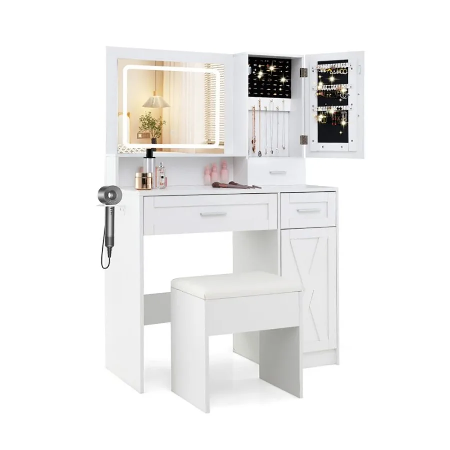 Makeup Vanity Desk with Mirror and Lights Dressing Table and Stool Set 
Makeup Vanity Desk with Mirror and Lights Dressing Table and Stool Set