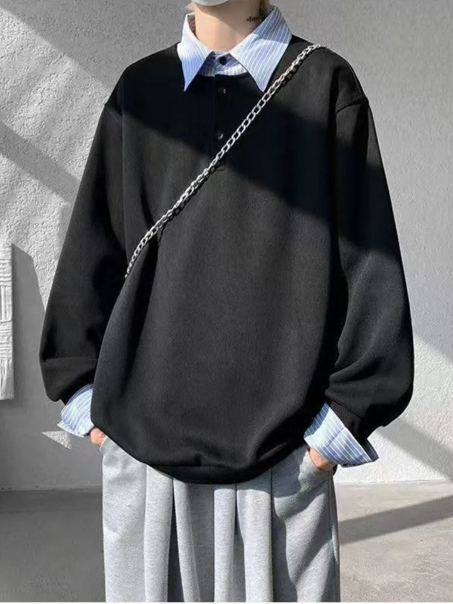 Men's Faux Two-Piece Hoodie Spring Autumn Trendy Brand College irt Sle Collar Fce Lined Long Sve Loose Top
Men's Faux Two-Piece Hoodie Spring Autumn Trendy Brand College irt Sle Collar Fce Lined Long Sve Loose Top