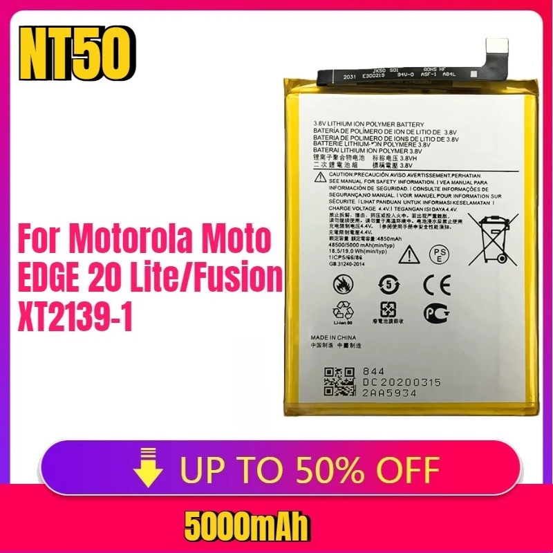 NT50 5000mAh Battery Edge20Lite Fusion NT40 NT50 for Motorola Moto G Pure XT2163 EDGE 20 Lite/Fusion XT2139-1/2 Phone Batteries
NT50 5000mAh Battery Edge20Lite Fusion NT40 NT50 for Motorola Moto G Pure XT2163 EDGE 20 Lite/Fusion XT2139-1/2 Phone Batteries