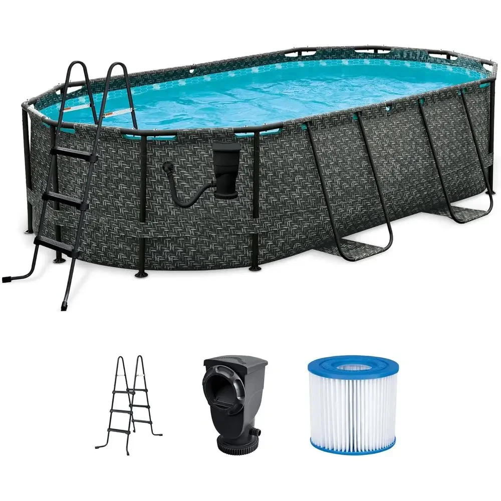 Oval Oasis Designer 13'11" x 8'2" x 39.5" Above Ground Swimming Pool, with iltrailter 800 GPH Pump with AutoSkimmer, Ladder & Ty
Oval Oasis Designer 13'11" x 8'2" x 39.5" Above Ground Swimming Pool, with iltrailter 800 GPH Pump with AutoSkimmer, Ladder & Ty
