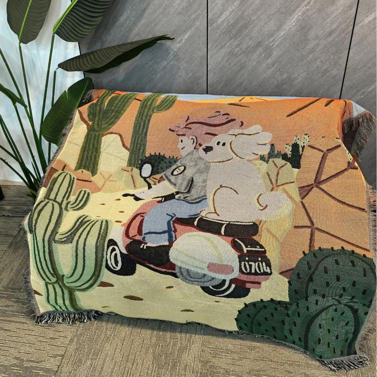 Textile City Desert Adventure Dog Throw Blanket Cactus Scooter Road Trip Woven Tapestry with Fringe Cute Cartoon Decor Throw
Textile City Desert Adventure Dog Throw Blanket Cactus Scooter Road Trip Woven Tapestry with Fringe Cute Cartoon Decor Throw
