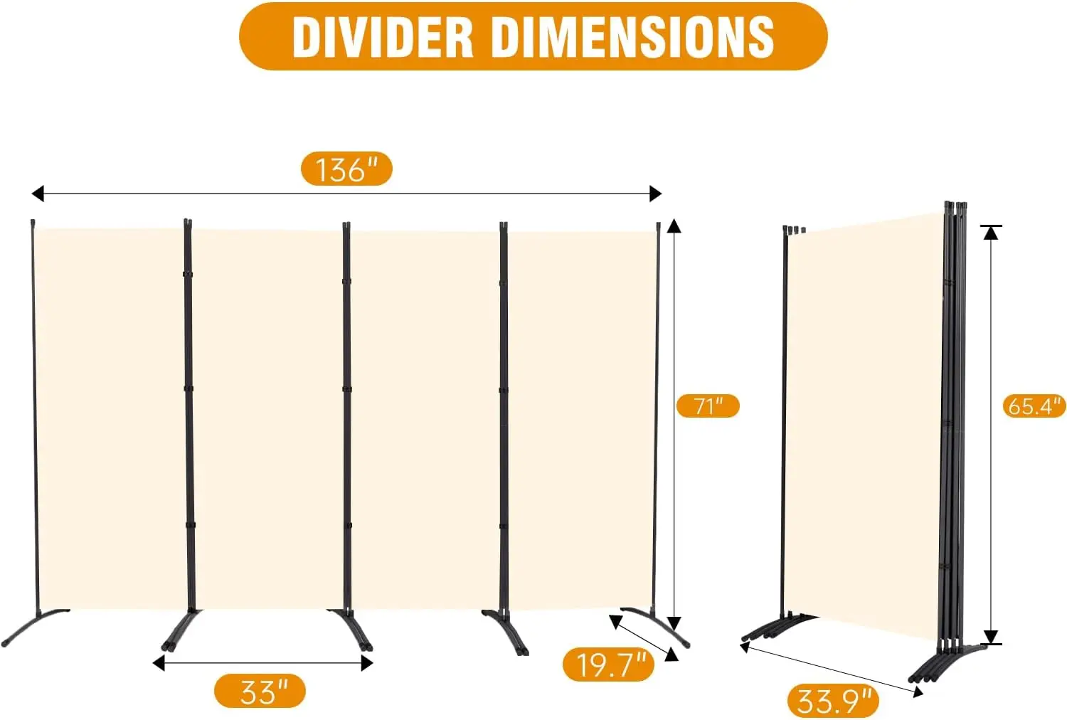 4 Panel Folding Privacy Screens, 6 FT Tall Wall Divider with Metal Frame, Freestanding Room Divider (4 Panel, Beige)
4 Panel Folding Privacy Screens, 6 FT Tall Wall Divider with Metal Frame, Freestanding Room Divider (4 Panel, Beige)