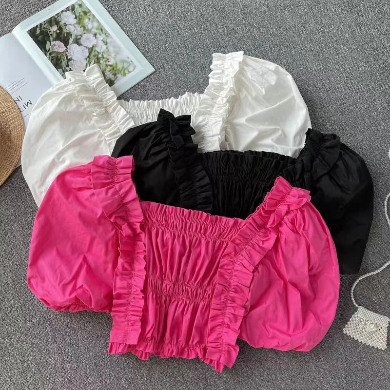 Girls Summer New Palace Style Bubble Sleeves Sweet Wood Ear Edge Shirt Korean Edition Children's Solid Color Slim Fit Versatile
Girls Summer New Palace Style Bubble Sleeves Sweet Wood Ear Edge Shirt Korean Edition Children's Solid Color Slim Fit Versatile