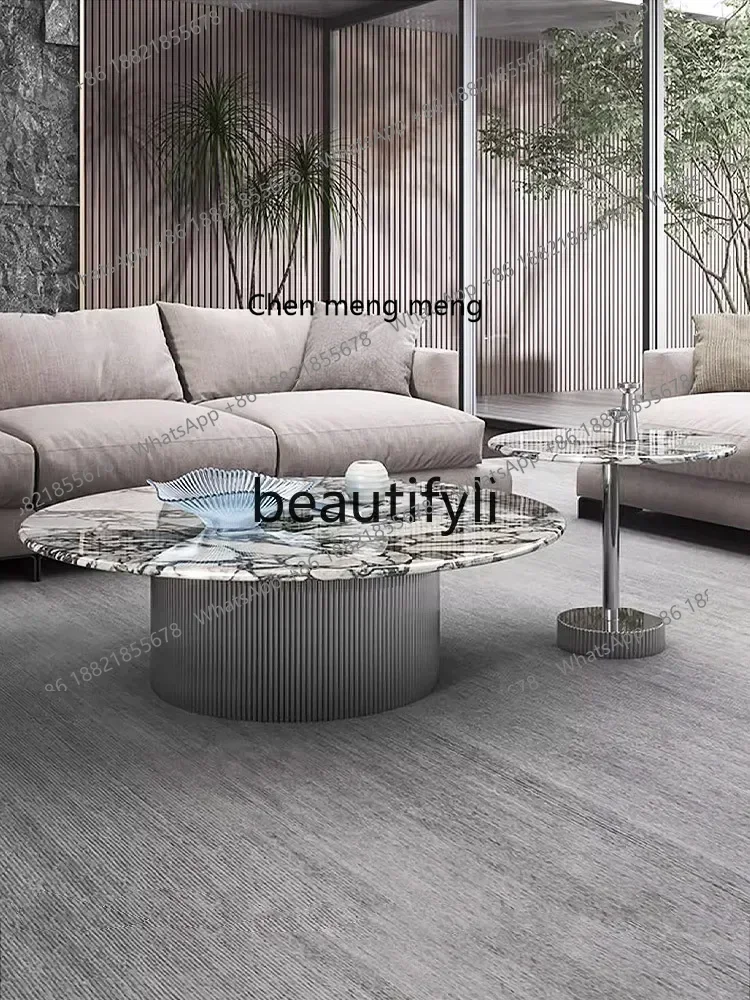 2003 Marble size round stainless steel high-end luxury stone round coffee table combination
2003 Marble size round stainless steel high-end luxury stone round coffee table combination