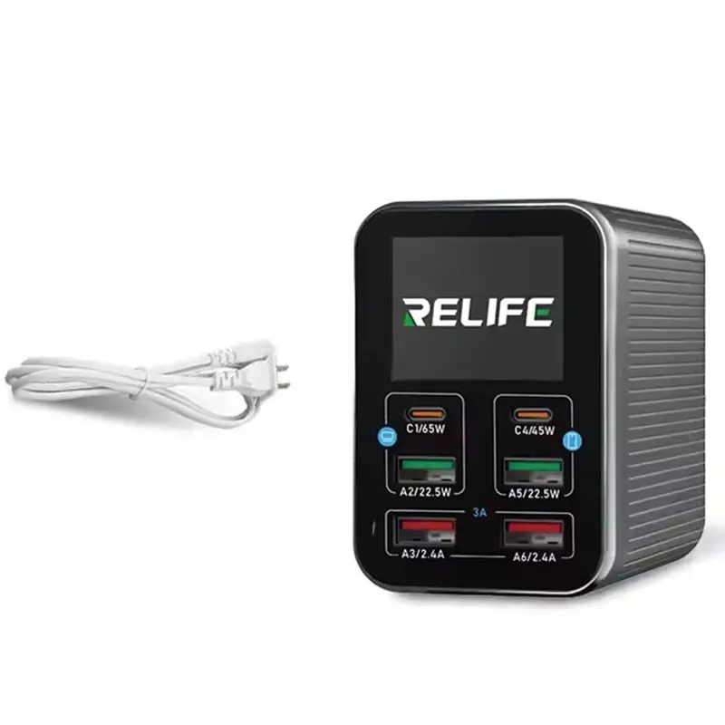 RELIFE Q4 6-Port Fast Charging Desktop 72W Dual PD+ Dual QC , TFT HD Color Screen, Smart Sleep Mode, Compact Design Grey-
RELIFE Q4 6-Port Fast Charging Desktop 72W Dual PD+ Dual QC , TFT HD Color Screen, Smart Sleep Mode, Compact Design Grey-