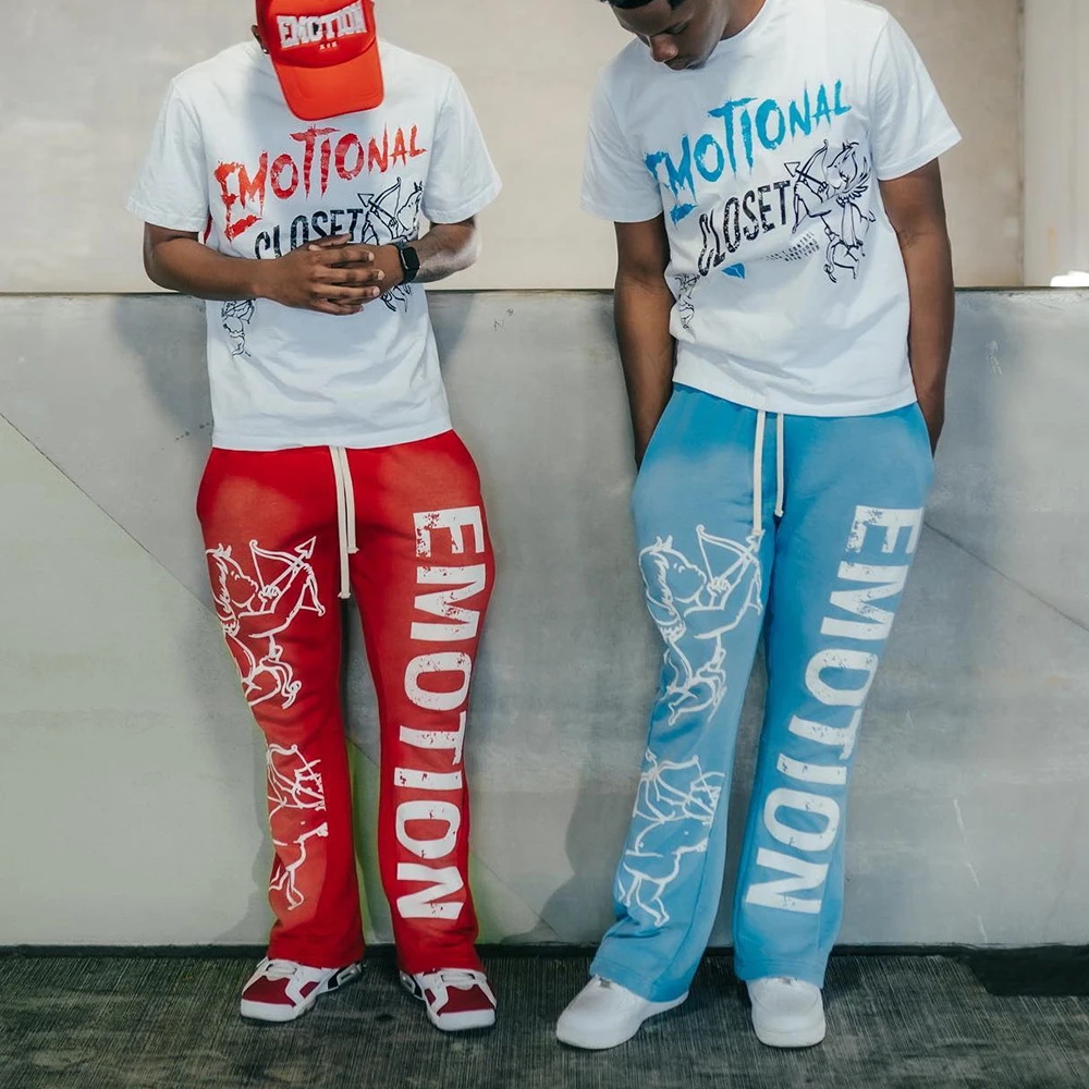 Streetwear Letter Print Washed Emotion Sweatpants for Men Elastic Waist Loose Joggers Drawstring Trousers Oversized Loose Pants 
Streetwear Letter Print Washed Emotion Sweatpants for Men Elastic Waist Loose Joggers Drawstring Trousers Oversized Loose Pants