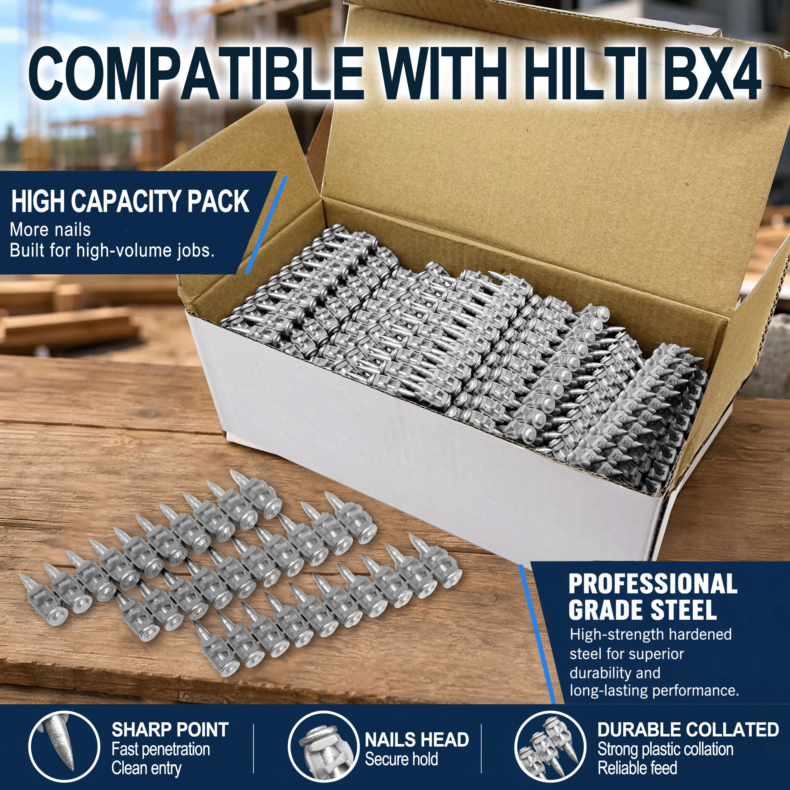 500PCS Hilti BX4 Compatible Carbon Steel Concrete Nails Zinc Coated Plastic Strip Fastening Nails 19mm
500PCS Hilti BX4 Compatible Carbon Steel Concrete Nails Zinc Coated Plastic Strip Fastening Nails 19mm