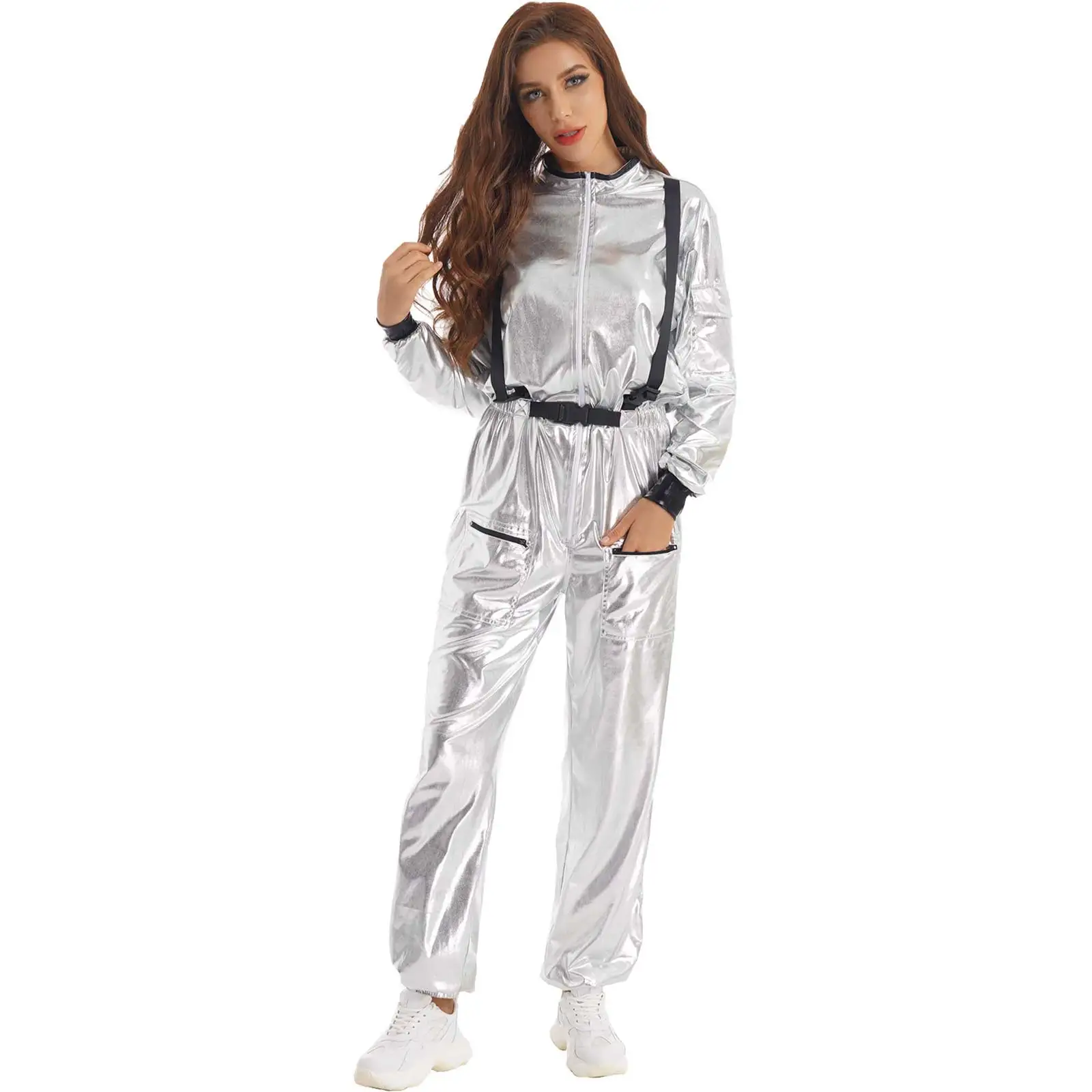 Men Women Astronaut Role Play Jumpsuits Shiny Long Sleeve Zipper Bodysuit Adult Silver Spaceman Halloween Party Dress Up Costume
Men Women Astronaut Role Play Jumpsuits Shiny Long Sleeve Zipper Bodysuit Adult Silver Spaceman Halloween Party Dress Up Costume