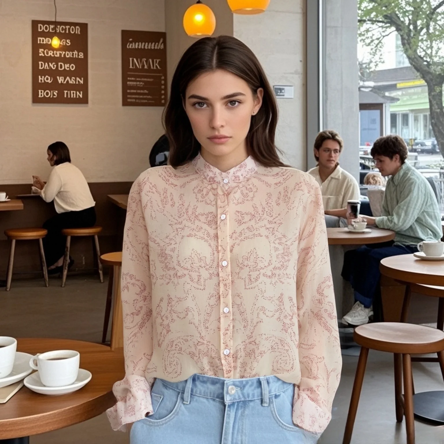 2025 Womens Longsleeved Mandarin Collar ButtonDown Shirt with Intricate Pattern for Office and Casual Occasions
2025 Womens Longsleeved Mandarin Collar ButtonDown Shirt with Intricate Pattern for Office and Casual Occasions