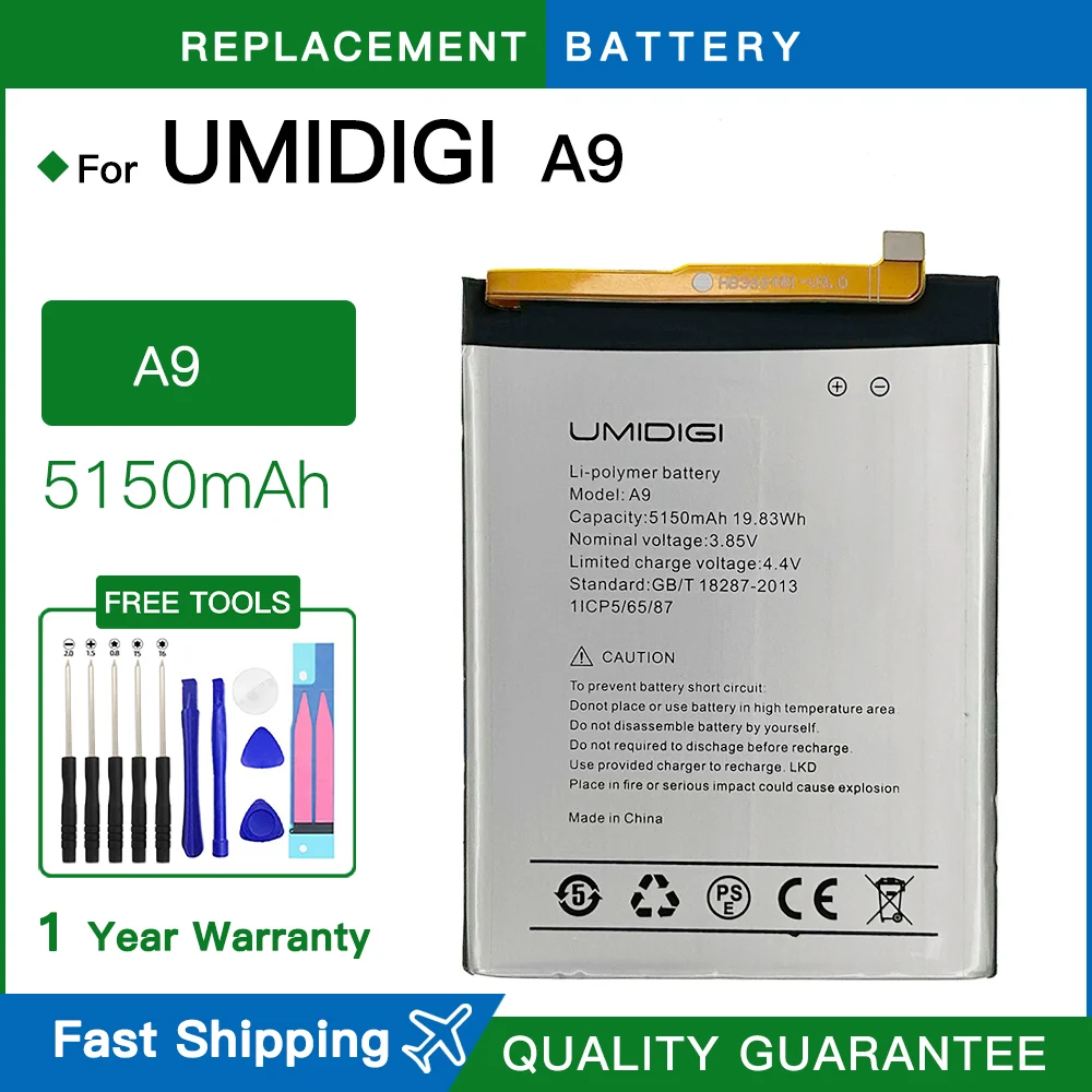 Brand new 5150mAh 19.83Wh A9 Mobile Phone Replacement Battery For UMI Umidigi A9 phone Batteries
Brand new 5150mAh 19.83Wh A9 Mobile Phone Replacement Battery For UMI Umidigi A9 phone Batteries