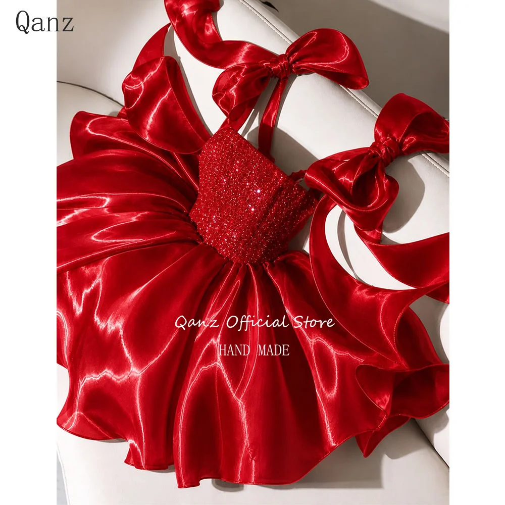 Qanz Red Shiny Satin Prom Dress Bow Straps Mini A Line Vestidos Graduación Baedings Sequined Birthday Party Gowns Customized
Qanz Red Shiny Satin Prom Dress Bow Straps Mini A Line Vestidos Graduación Baedings Sequined Birthday Party Gowns Customized