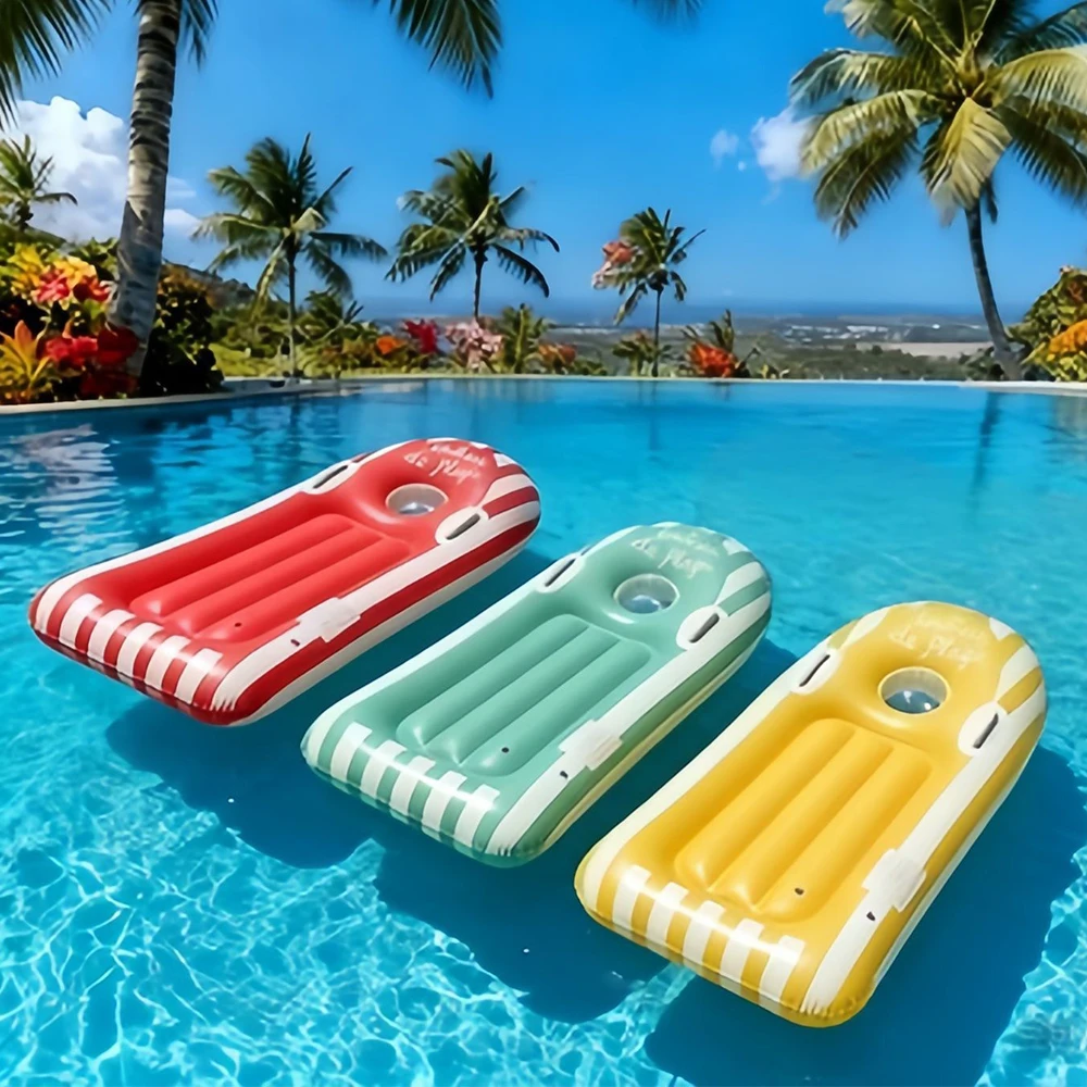 1pc Striped Inflatable Pool Float with Cup Holder, Summer Beach Surfboard Style Water Lounge Mat
1pc Striped Inflatable Pool Float with Cup Holder, Summer Beach Surfboard Style Water Lounge Mat