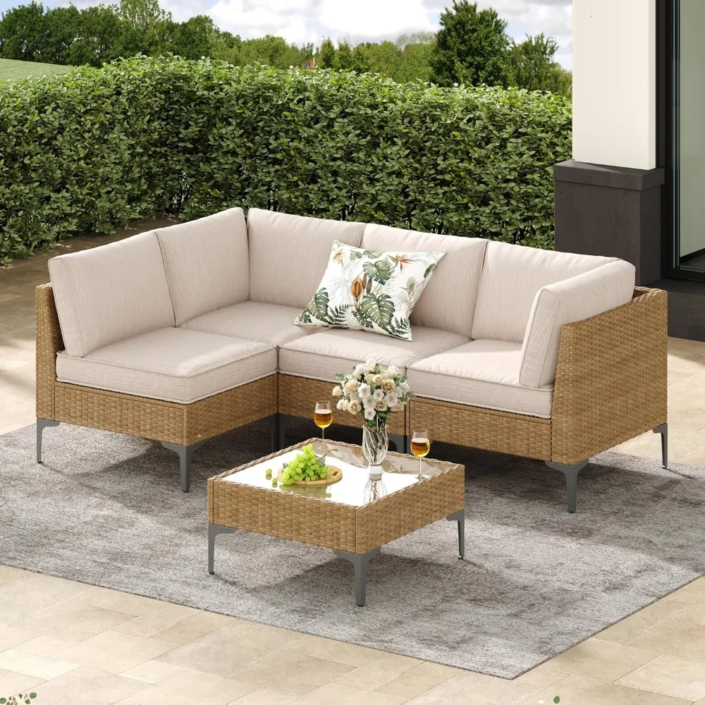 Jing's Villa 5-Piece Outdoor Patio Furniture Set,Ratten Conversation Sectional Sofa w/Coffee Table, All-Weather Patio Conversati
Jing's Villa 5-Piece Outdoor Patio Furniture Set,Ratten Conversation Sectional Sofa w/Coffee Table, All-Weather Patio Conversati