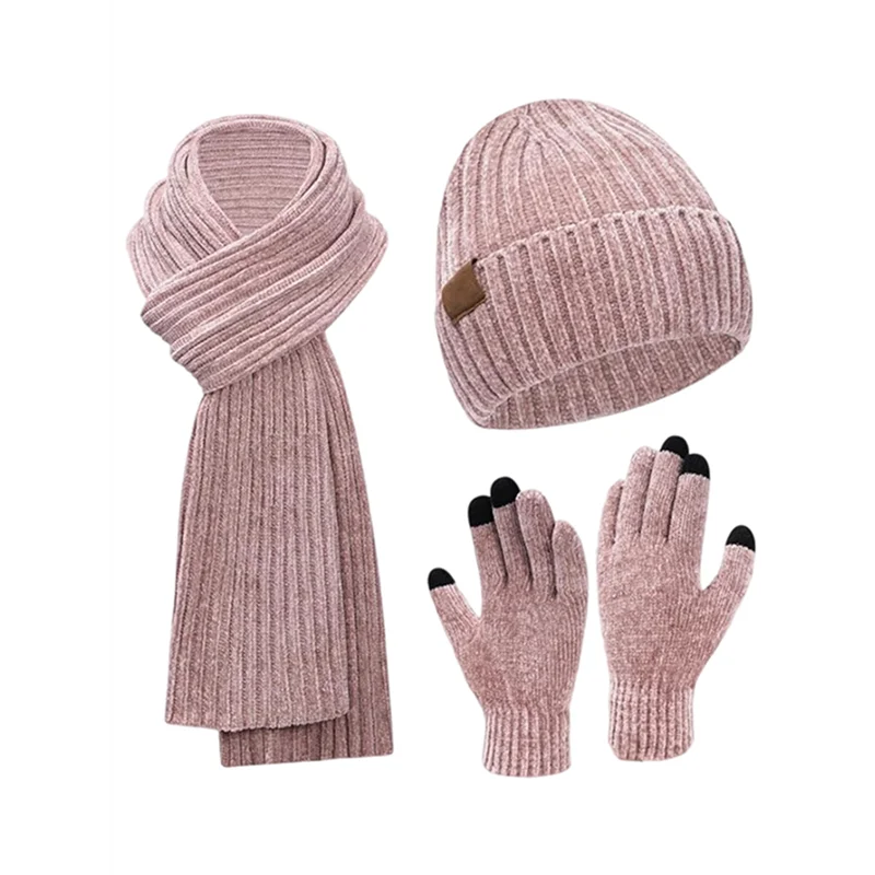 MOPHE-Зимняя женская и мужская универсальная вязаная шапка, шарф и перчатки для взрослых, комплект из 3 предметов