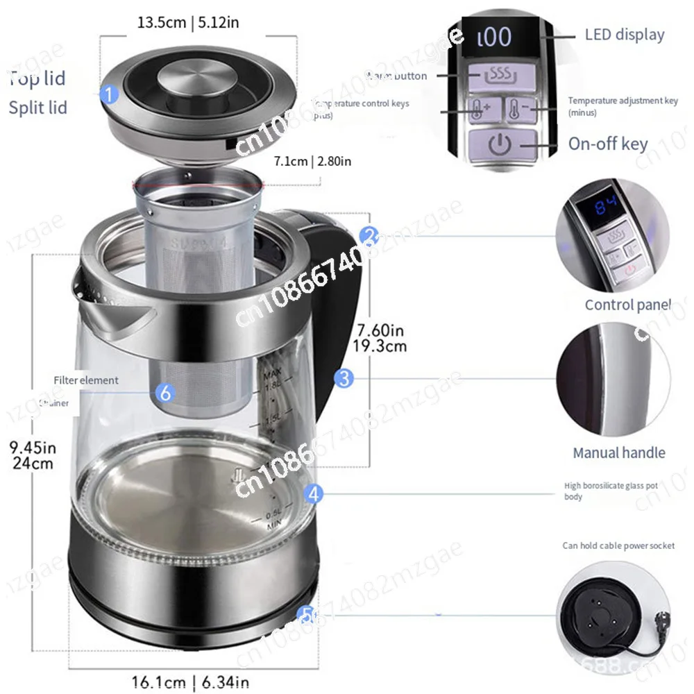 1800W 1.8L Electric Kettle Tea Pot Portable Glass Stainless Steel Water Boiler, Fast Heating Teapot 220V Home Appliance
1800W 1.8L Electric Kettle Tea Pot Portable Glass Stainless Steel Water Boiler, Fast Heating Teapot 220V Home Appliance