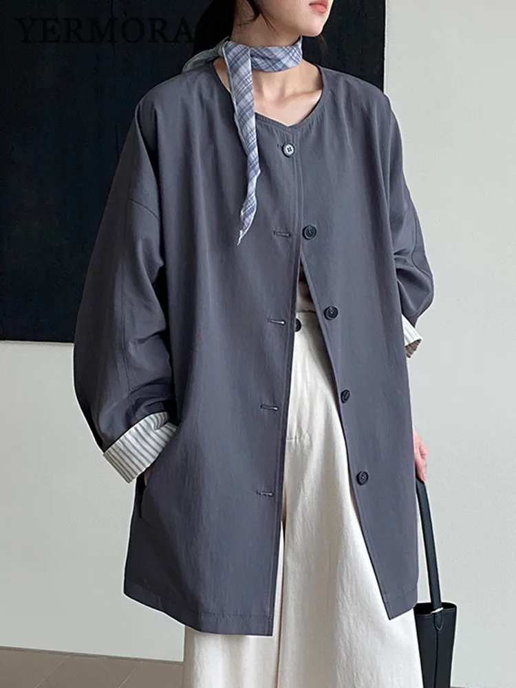 YERMORA Gray Button Brief Casual Trench For Women O-neck Long Sleeve Loose New Windbreaker Fashion Tide Spring Autumn 2025
YERMORA Gray Button Brief Casual Trench For Women O-neck Long Sleeve Loose New Windbreaker Fashion Tide Spring Autumn 2025
