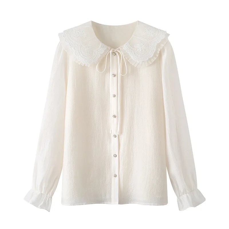 2023 Spring Doll Collar Blouses Women Chiffon Shirts Long Sleeve Beige White Tops Niche Shirt Lace Commute Single-breasted
2023 Spring Doll Collar Blouses Women Chiffon Shirts Long Sleeve Beige White Tops Niche Shirt Lace Commute Single-breasted