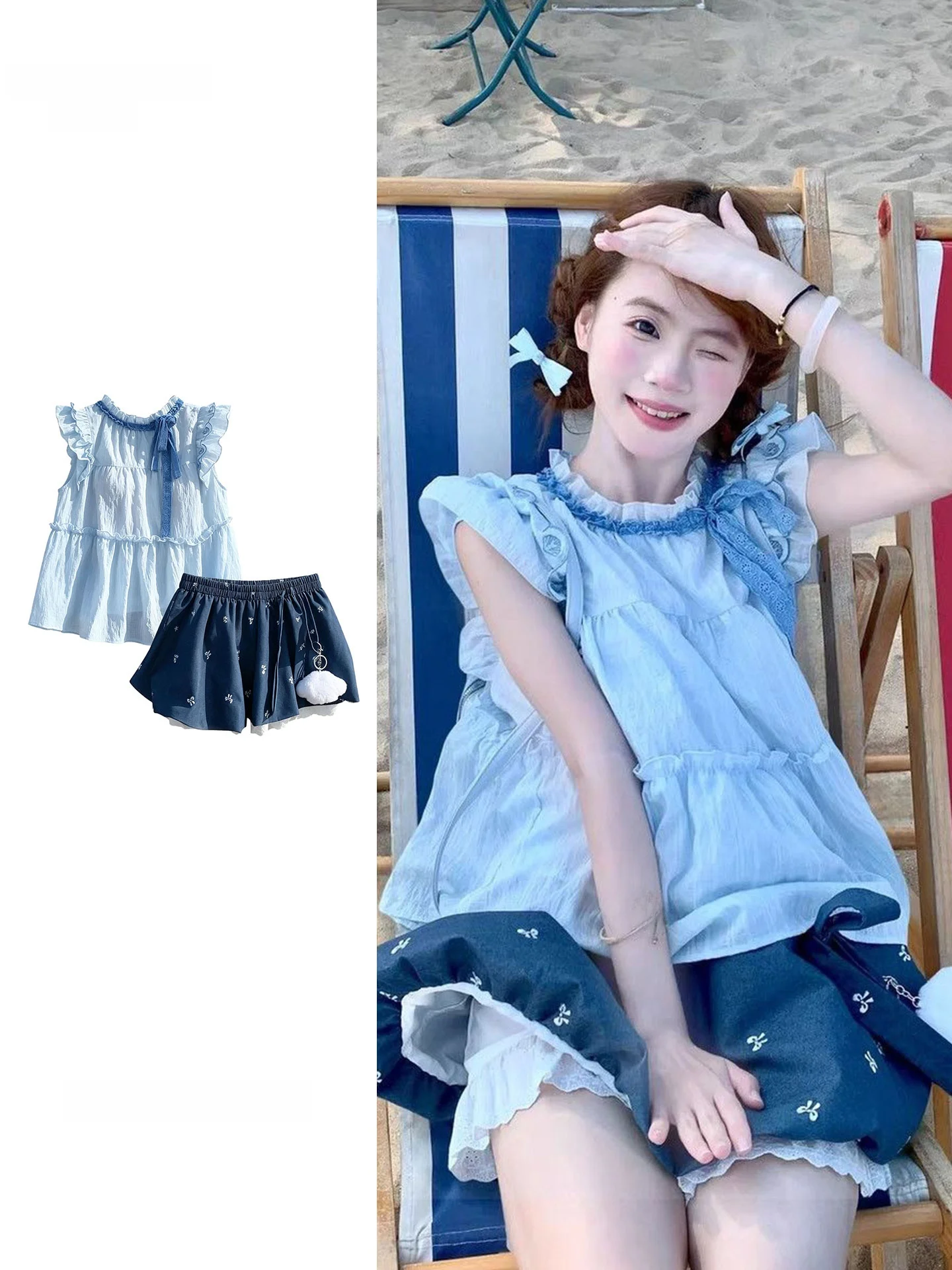 plus Size Summer Outfit Embroidered Blue Fly Sleeve Top And Flower Bud Skirt Two Piece Set for plus Size Women
plus Size Summer Outfit Embroidered Blue Fly Sleeve Top And Flower Bud Skirt Two Piece Set for plus Size Women