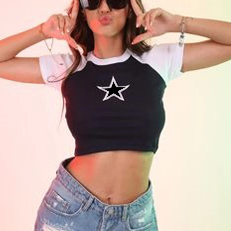 European and American spicy girl round neck contrasting color T-shirt women's summer urban casual exposed navel sexy top
European and American spicy girl round neck contrasting color T-shirt women's summer urban casual exposed navel sexy top