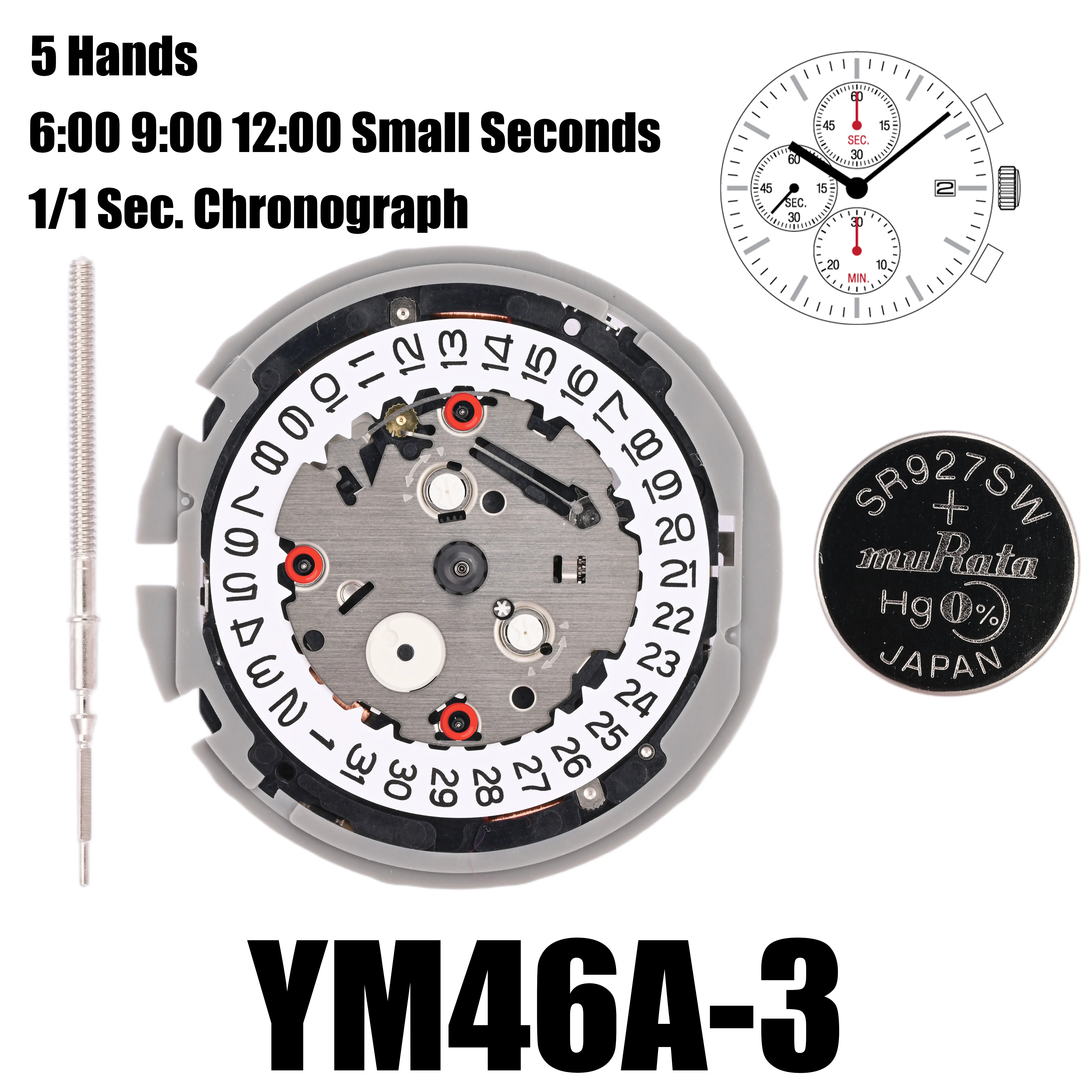 Механизм YM46, телефон с центральным хронографом YM46 YM Series YM46A 6:00 9:00 12:00, маленькие секунды, размер: 12 дюймов, дата в 3:00
Механизм YM46, телефон с центральным хронографом YM46 YM Series YM46A 6:00 9:00 12:00, маленькие секунды, размер: 12 дюймов, дата в 3:00