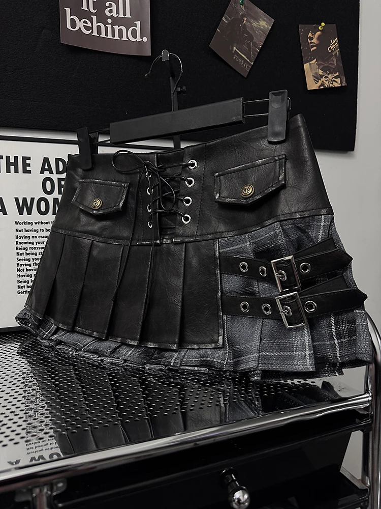 Женская плиссированная юбка А-силуэта с низкой талией в стиле панк, в клетку, с поясом, короткая юбка с лоскутным узором для женщин
Женская плиссированная юбка А-силуэта с низкой талией в стиле панк, в клетку, с поясом, короткая юбка с лоскутным узором для женщин