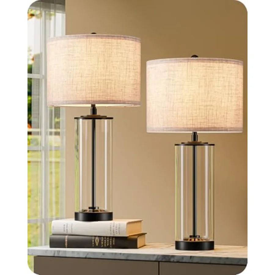 23.6" Glass Table Lamp Set of 2, DIY Refillable Bedside Lamp with Linen Lampshade and Rotary Switch, E26 Base, Nightstand Light
23.6" Glass Table Lamp Set of 2, DIY Refillable Bedside Lamp with Linen Lampshade and Rotary Switch, E26 Base, Nightstand Light