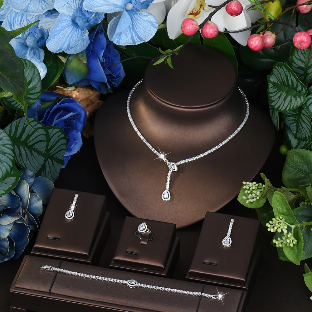 HIBRIDE Charming Elegant Water Drop Necklace Earrings 4 Piece Set of Daily Jewelry Holiday Party Dubai Women Wedding S-833
HIBRIDE Charming Elegant Water Drop Necklace Earrings 4 Piece Set of Daily Jewelry Holiday Party Dubai Women Wedding S-833