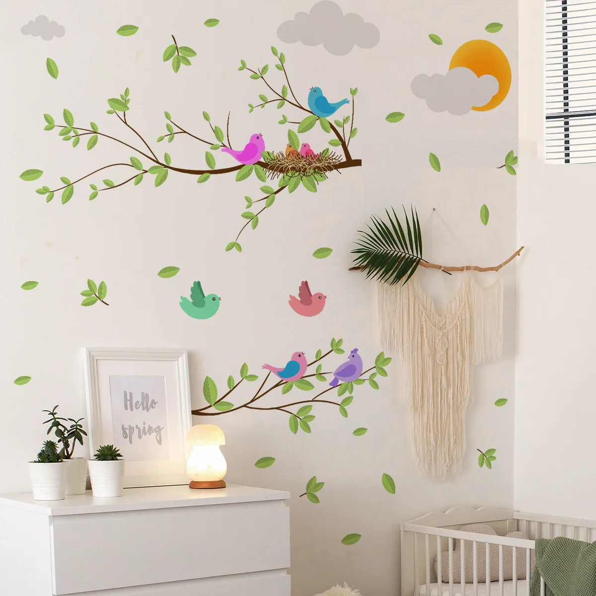 Whimsical Tree Branch Wall Decals - Self-Adhesive Cartoon Birds, Clouds & Sun for Living Room & Nursery Decor 
Whimsical Tree Branch Wall Decals - Self-Adhesive Cartoon Birds, Clouds & Sun for Living Room & Nursery Decor