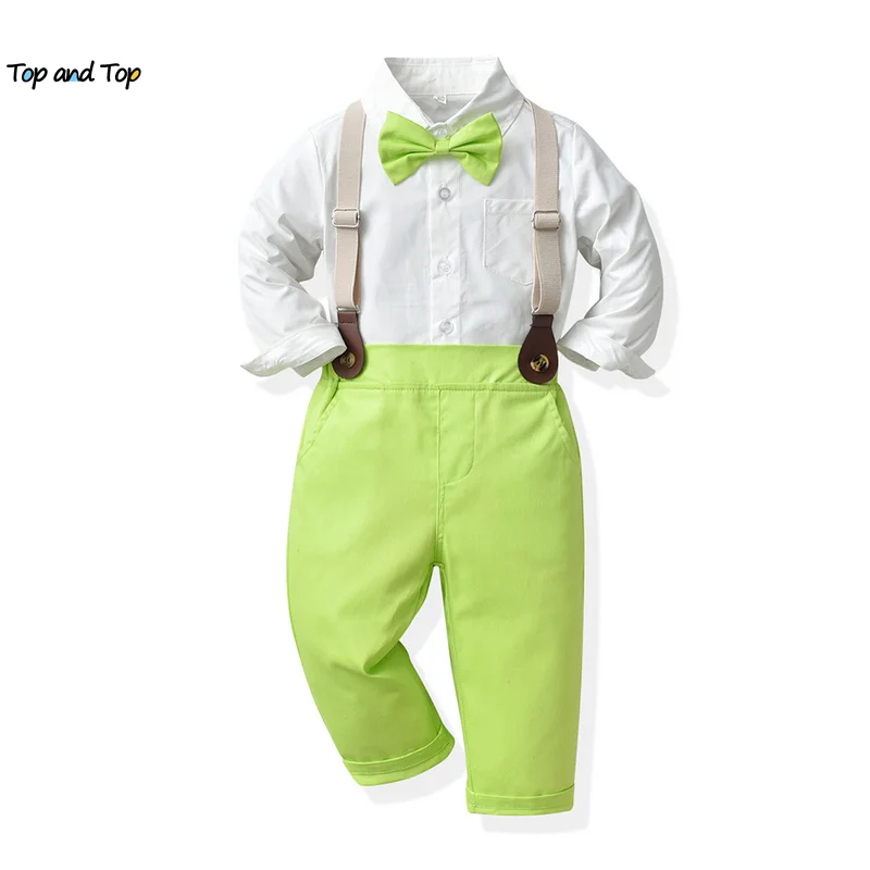 top and top Fashion New Baby Boys Gentleman Clothing Sets Long Sleeve Bowtie Shirts Tops+Overalls 2PCS Outfits Formal Suits
top and top Fashion New Baby Boys Gentleman Clothing Sets Long Sleeve Bowtie Shirts Tops+Overalls 2PCS Outfits Formal Suits