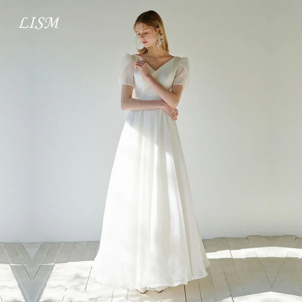 LISM A-line Silk Satin Wedding Dress V-Neck Sheer Back Short-Sleeve Plus Size For Women Princess Robe de Mariee Customized
LISM A-line Silk Satin Wedding Dress V-Neck Sheer Back Short-Sleeve Plus Size For Women Princess Robe de Mariee Customized