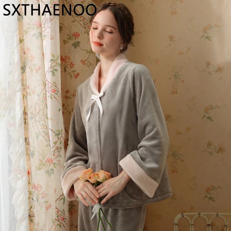 SXTHAENOO, новый зимний комплект одежды для сна, плотные бархатные серые брюки с длинным рукавом кораллового цвета, Женская домашняя одежда из двух предметов, одежда для сна для отдыха
SXTHAENOO, новый зимний комплект одежды для сна, плотные бархатные серые брюки с длинным рукавом кораллового цвета, Женская домашняя одежда из двух предметов, одежда для сна для отдыха