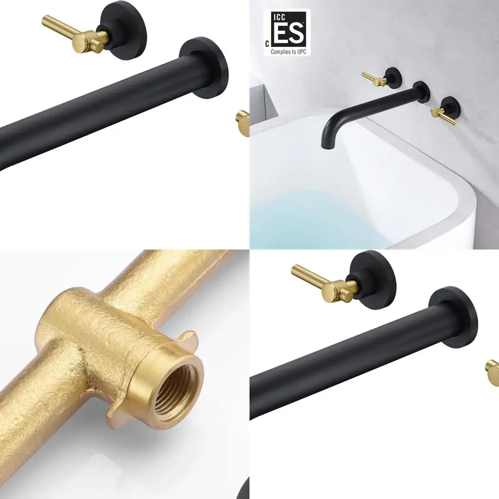 Contemporary Wall-Mounted Bathtub Faucet with Long Spout and High Flow in Black & Gold
Contemporary Wall-Mounted Bathtub Faucet with Long Spout and High Flow in Black & Gold