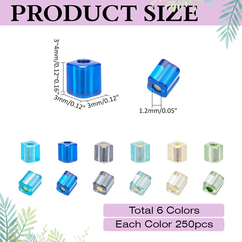 1500Pcs 6 Colors Glass Seed Beads Square Hole Silver Lined Square Mixed Color 3~4x3x3mm Hole: 1.2mm 250pcs/color
1500Pcs 6 Colors Glass Seed Beads Square Hole Silver Lined Square Mixed Color 3~4x3x3mm Hole: 1.2mm 250pcs/color