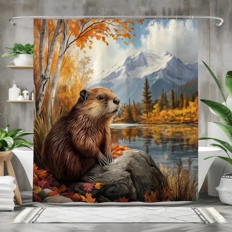 Charming Beaver Shower Curtain, Waterproof Fabric Bath Curtain, Bathroom Decor, Autumn Mountain Scene, Nature Themed Curtain
Charming Beaver Shower Curtain, Waterproof Fabric Bath Curtain, Bathroom Decor, Autumn Mountain Scene, Nature Themed Curtain