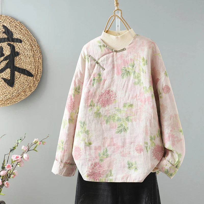 Chinese Style Cotton Linen Print Anti-Aging Ancient Fashion Cotton Jacket Winter Retro round Neck Oblique Flap Button Short Coat
Chinese Style Cotton Linen Print Anti-Aging Ancient Fashion Cotton Jacket Winter Retro round Neck Oblique Flap Button Short Coat