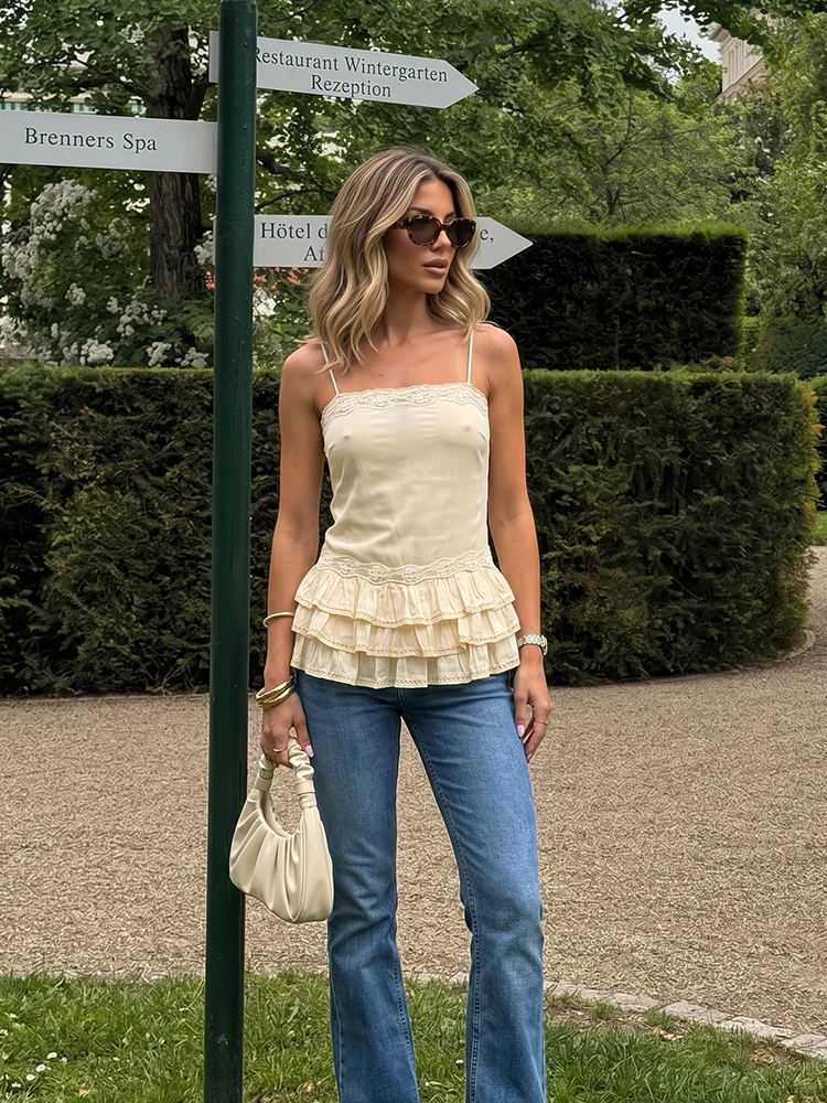 HH Sweet Cream Lace Camisole Top Spaghetti Straps Layered Ruffle Hem Sleeveless Shirt Summer Cute Date Business Party Outfit
HH Sweet Cream Lace Camisole Top Spaghetti Straps Layered Ruffle Hem Sleeveless Shirt Summer Cute Date Business Party Outfit