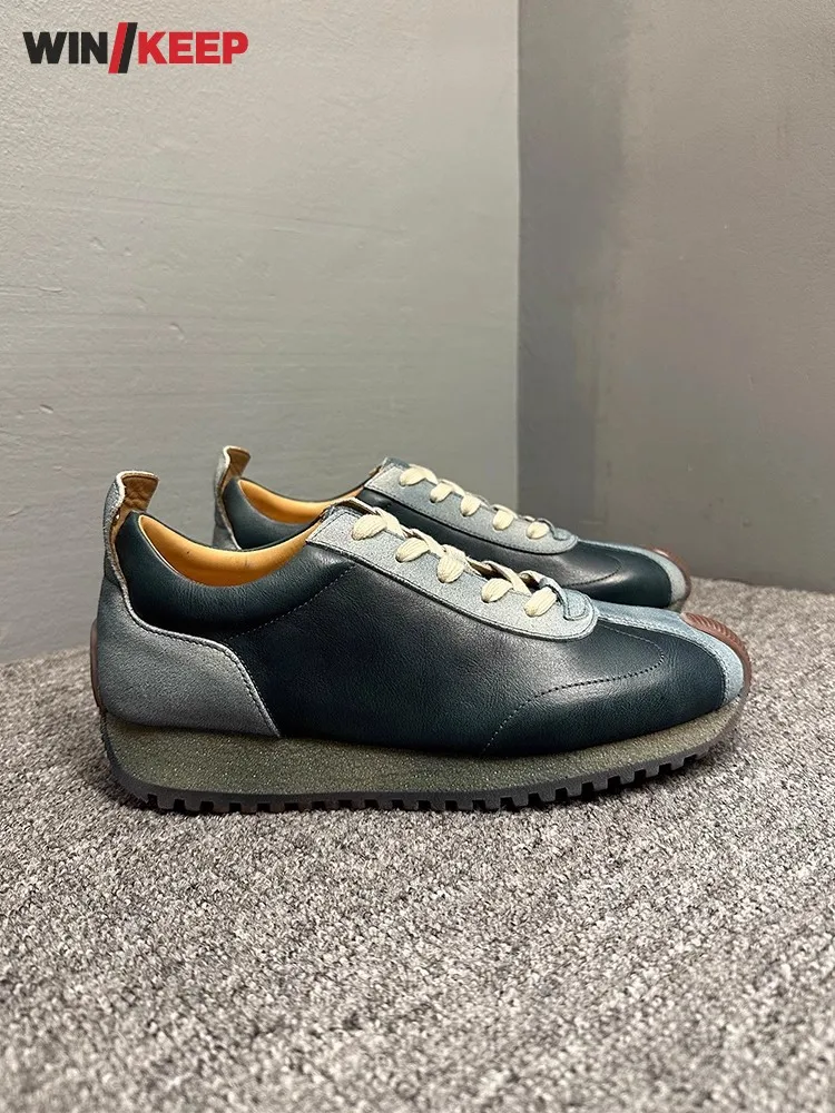 Outdoors Running Shoes Mens Retro Genuine Leather Lace Up Breathable Low Cut Jogging Skateboard Sneakers Patchwork Trainers
Outdoors Running Shoes Mens Retro Genuine Leather Lace Up Breathable Low Cut Jogging Skateboard Sneakers Patchwork Trainers
