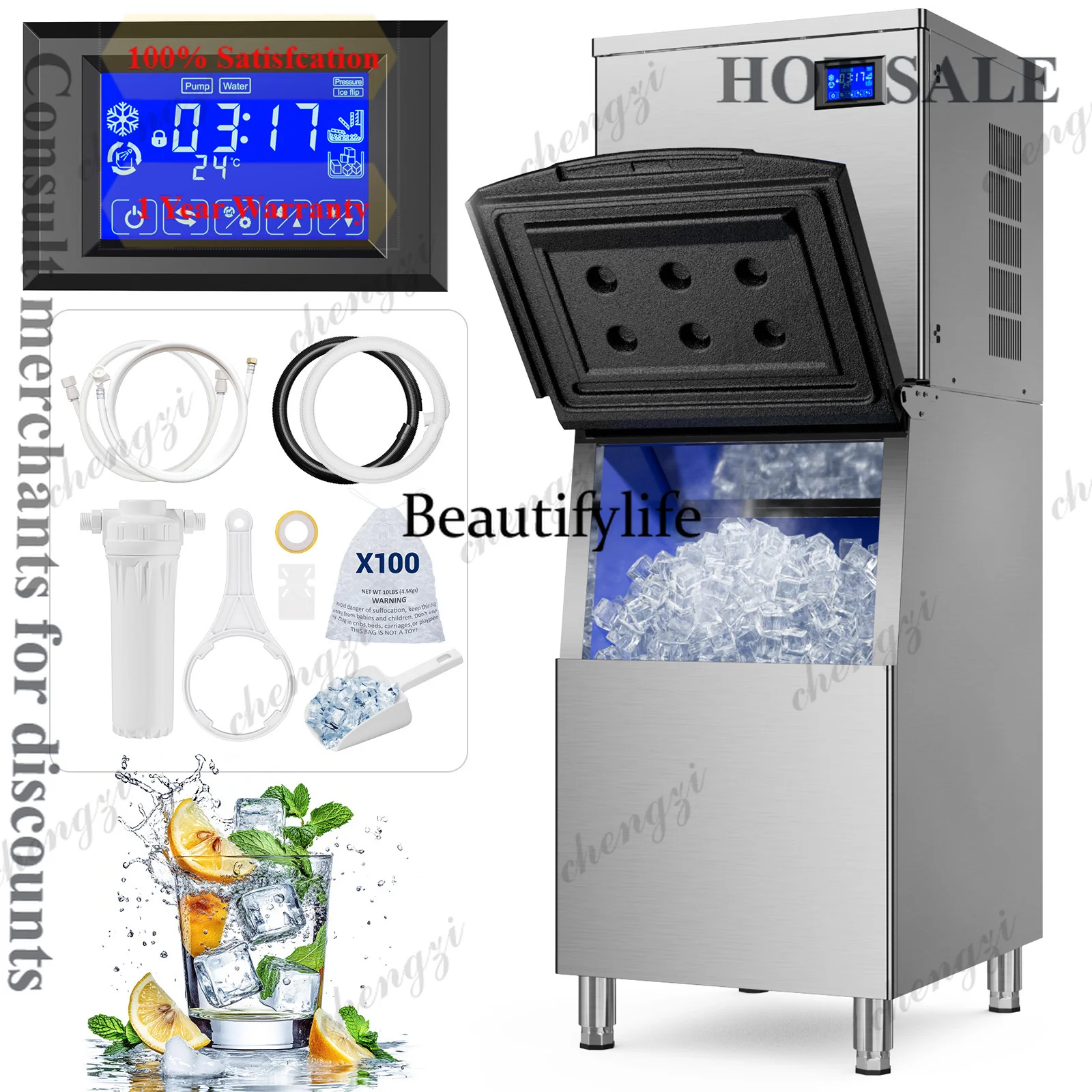 A81 Listed 600LBS/24H Commercial Ice Machine,560LBS Large Capacity Industrial Ice Maker Self-Cleaning & Timing ,Stainless St
A81 Listed 600LBS/24H Commercial Ice Machine,560LBS Large Capacity Industrial Ice Maker Self-Cleaning & Timing ,Stainless St