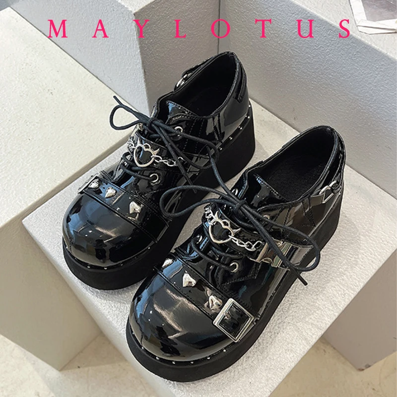 Punk Style Shoes Woman Platform Heel Metal Rivet Dark Bat Fashion Trendy Women Wedge Bottom Burgundy School Student Shoes
Punk Style Shoes Woman Platform Heel Metal Rivet Dark Bat Fashion Trendy Women Wedge Bottom Burgundy School Student Shoes