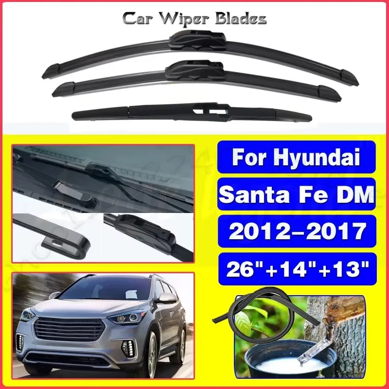 For Hyundai Santa Fe DM 2012-2017 Car Front Rear Wiper Blades Soft Rubber Windscreen Wipers Auto Windshield 26"14"13" 2015 2016
For Hyundai Santa Fe DM 2012-2017 Car Front Rear Wiper Blades Soft Rubber Windscreen Wipers Auto Windshield 26"14"13" 2015 2016