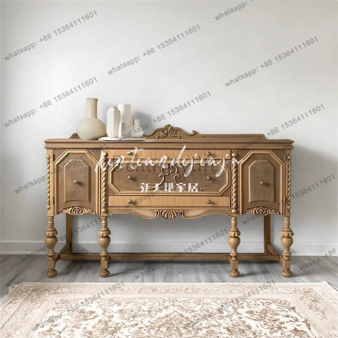French solid wood living room wall porch cabinet, American country villa carved foyer decorative cabinet
French solid wood living room wall porch cabinet, American country villa carved foyer decorative cabinet