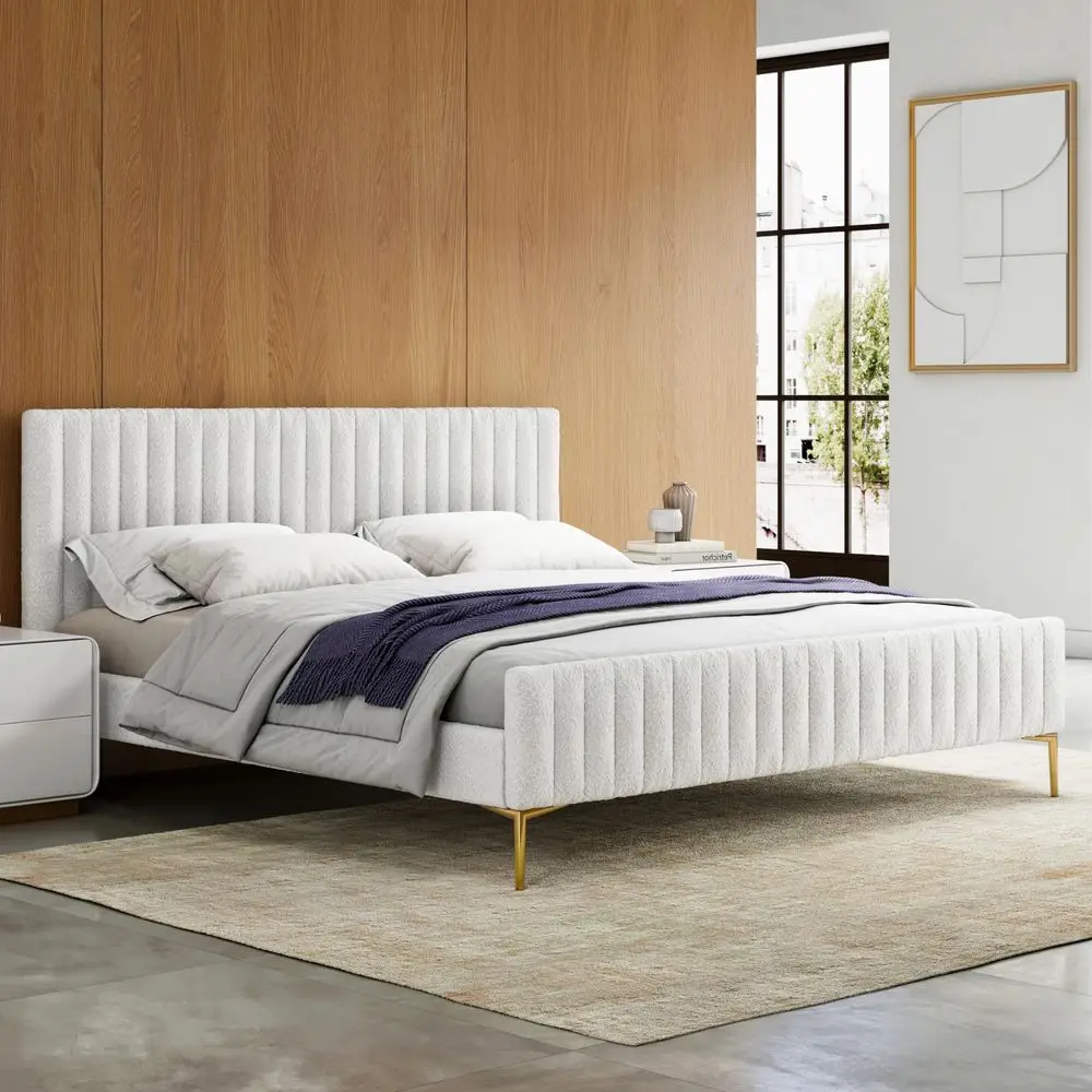 Upholstered Platform Bed with Vertical Channel Tufted Headboard and Footboard Box Spring Not Required White Boucle, King
Upholstered Platform Bed with Vertical Channel Tufted Headboard and Footboard Box Spring Not Required White Boucle, King