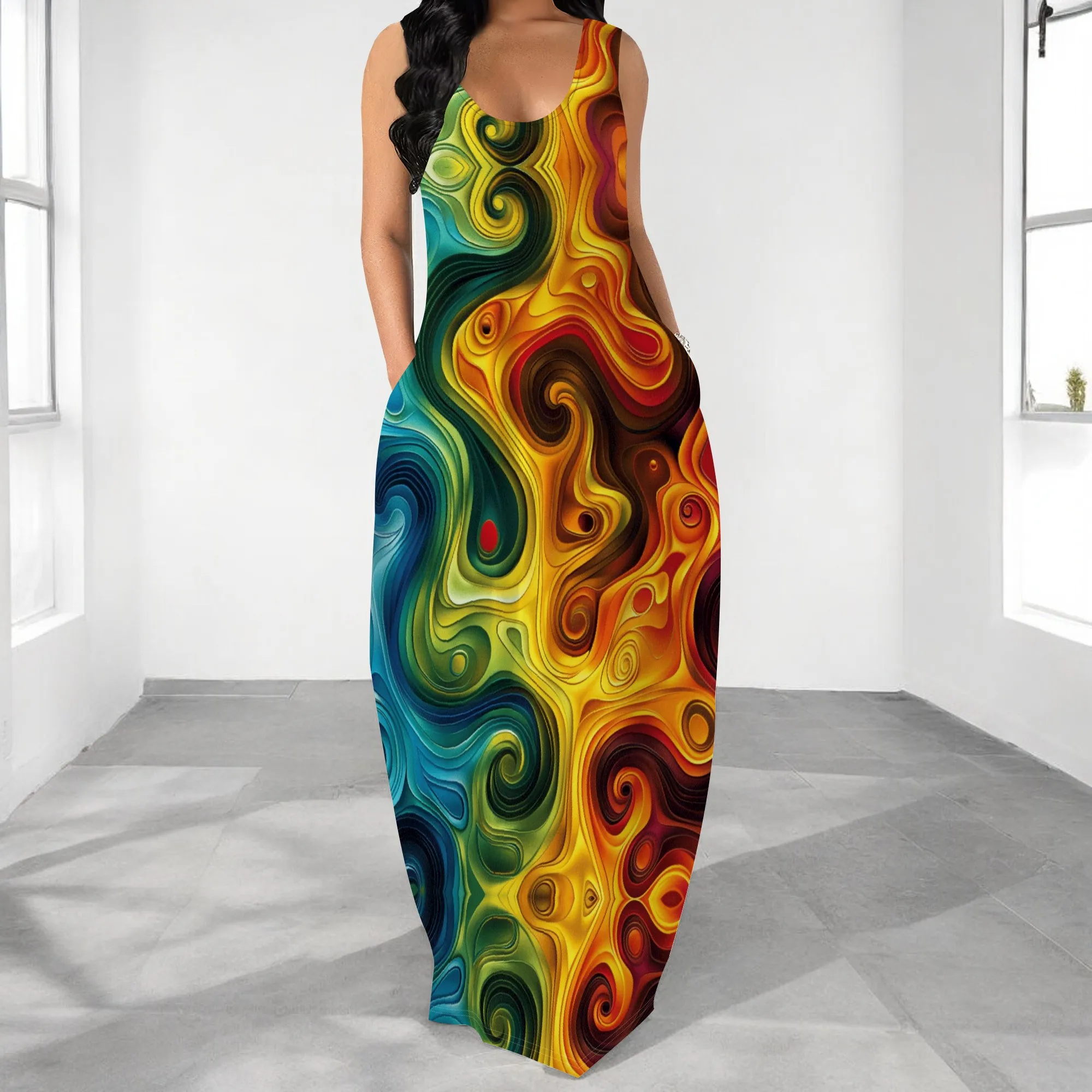 Women's Abstract Print Maxi Dress Boho Sleeveless O-Neck Loose Dress with Pockets for Vacation Beach Wear S-3XL
Women's Abstract Print Maxi Dress Boho Sleeveless O-Neck Loose Dress with Pockets for Vacation Beach Wear S-3XL