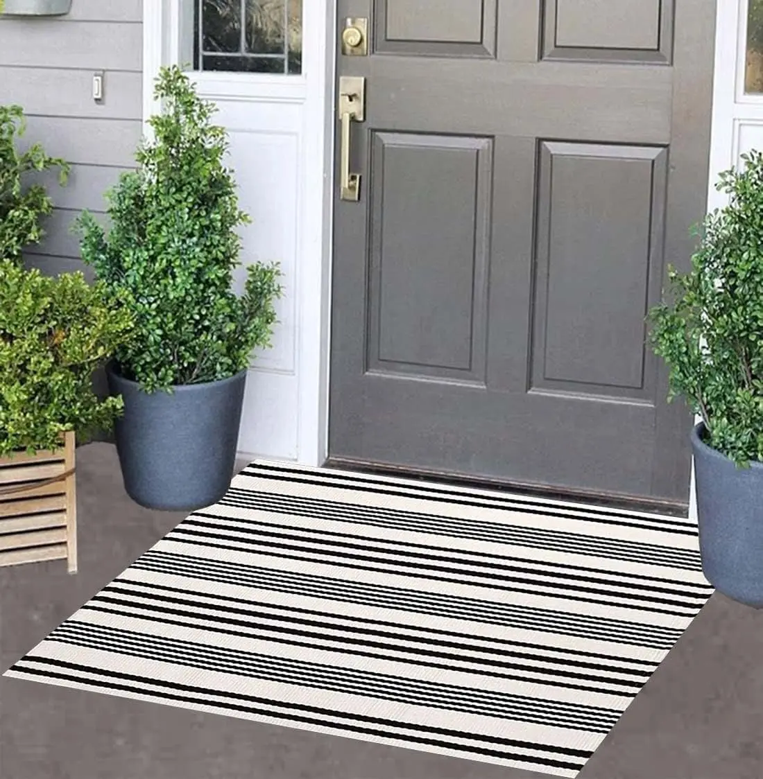Black and White Striped Doormat 24x35, Machine Washable, Hand-Woven Entryway Rug for Indoor Outdoor Use
Black and White Striped Doormat 24x35, Machine Washable, Hand-Woven Entryway Rug for Indoor Outdoor Use