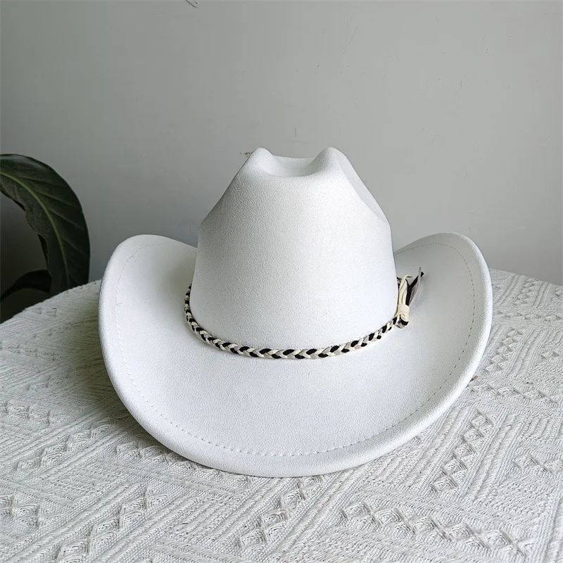 JZ001 Western cowboy hat suede hat solid color men and women warped edge jazz hat outdoor sun hat black and white braided rope
JZ001 Western cowboy hat suede hat solid color men and women warped edge jazz hat outdoor sun hat black and white braided rope
