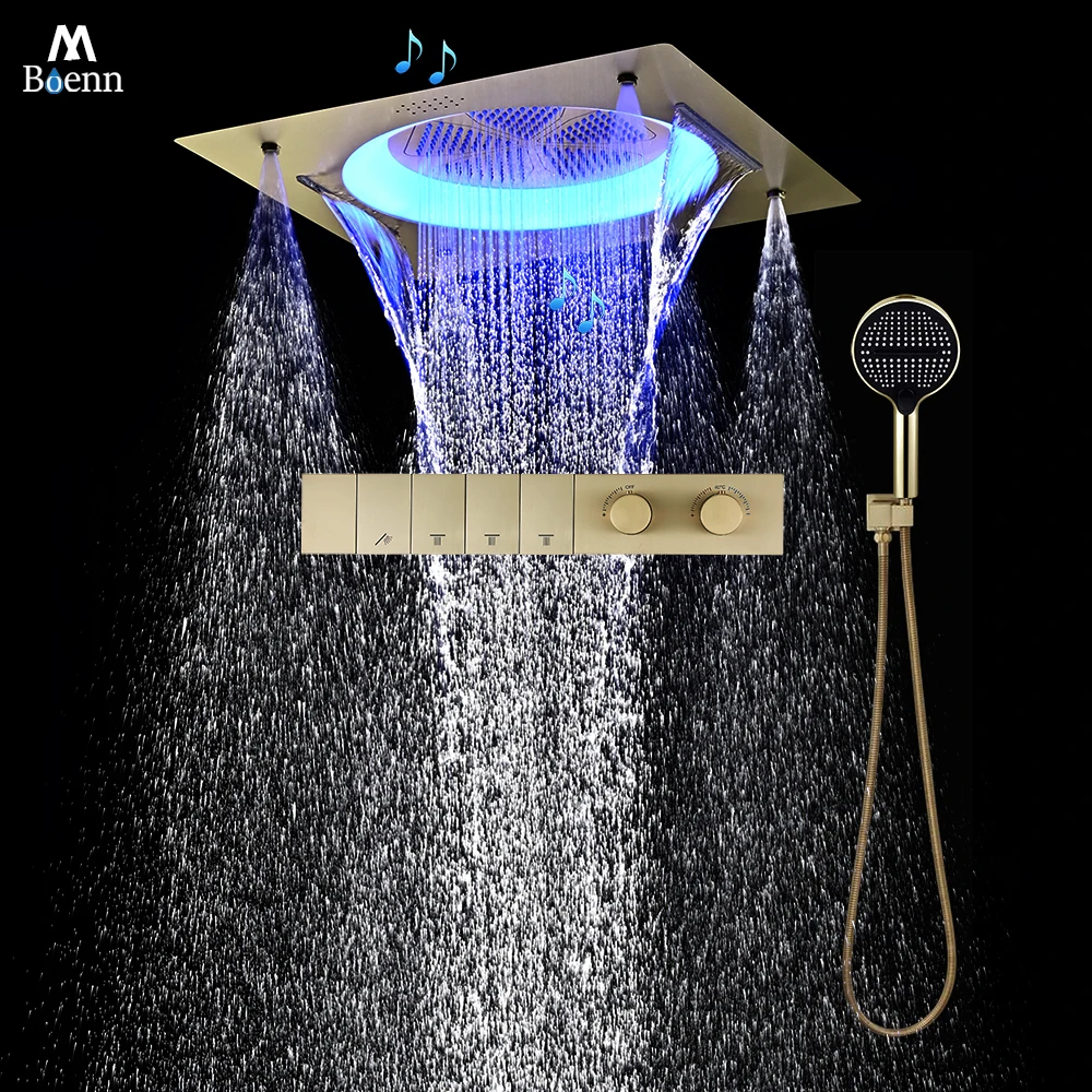 M Boenn LED Shower System Sets Bathroom Faucets Push-Button Thermostatic Mixer 21.6 Inch Shower Head Square Black Showers Panel
M Boenn LED Shower System Sets Bathroom Faucets Push-Button Thermostatic Mixer 21.6 Inch Shower Head Square Black Showers Panel