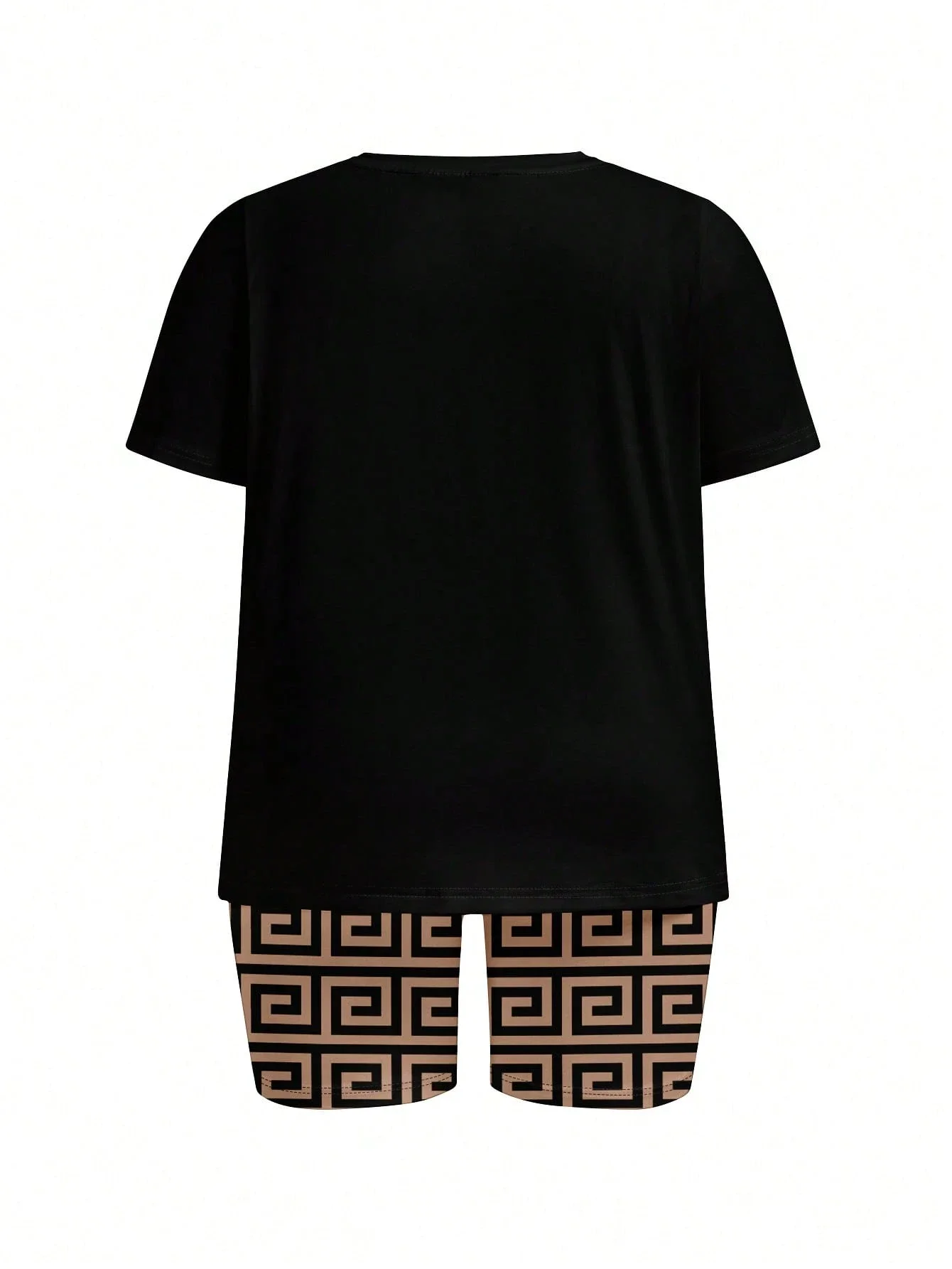 Women's 2-Piece Set Black T-Shirt With Love Bear Graphic And Geometric Print Shorts
Women's 2-Piece Set Black T-Shirt With Love Bear Graphic And Geometric Print Shorts